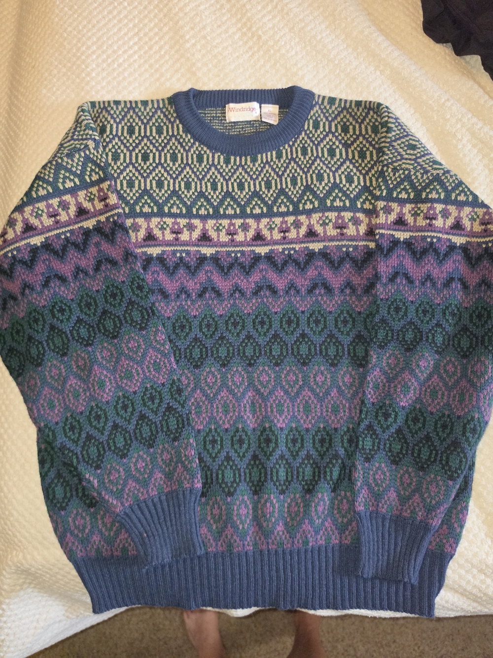 Vtg. Windridge Teal and Purple Geometric Crewneck Sweater